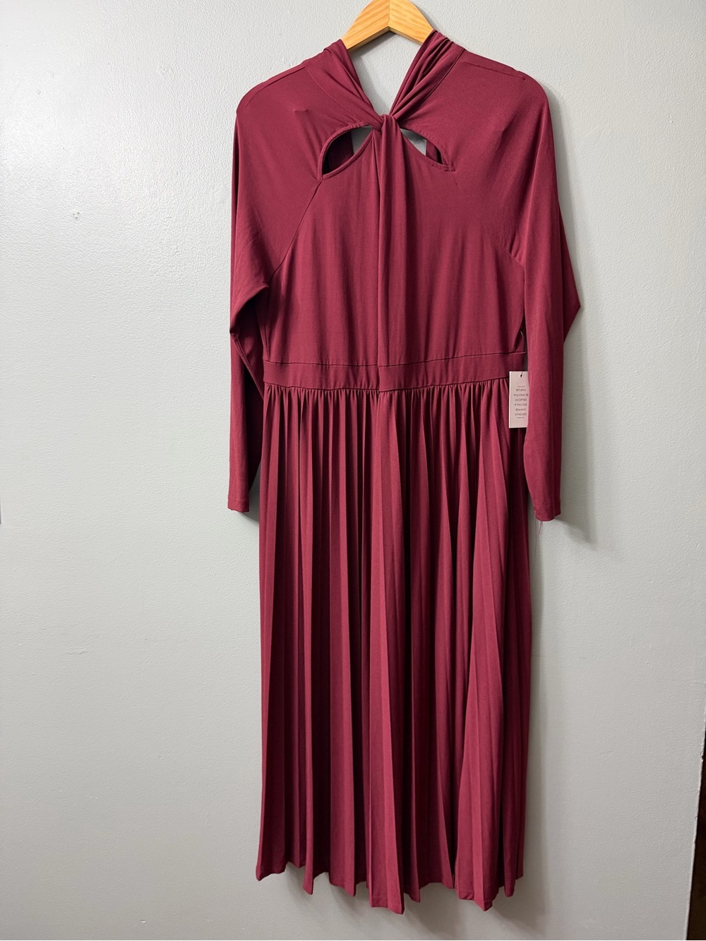 Eloquii Burgundy Long-Sleeve Pleated Maxi Dress 18 NWT